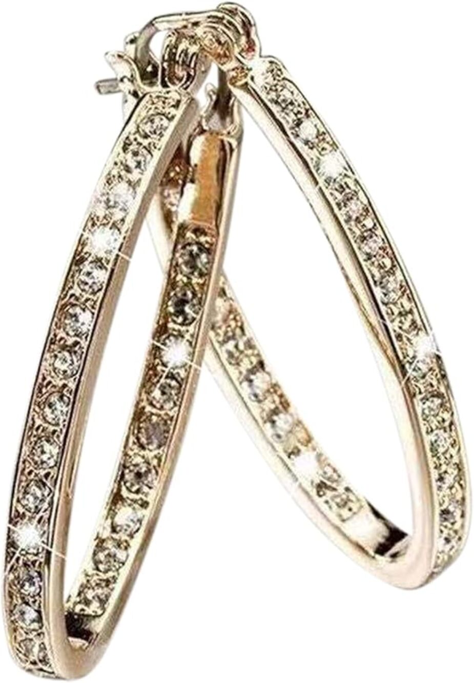 14K Gold Tone Rhinestone Hoop Earrings Cubic Zirconia Style Womens New